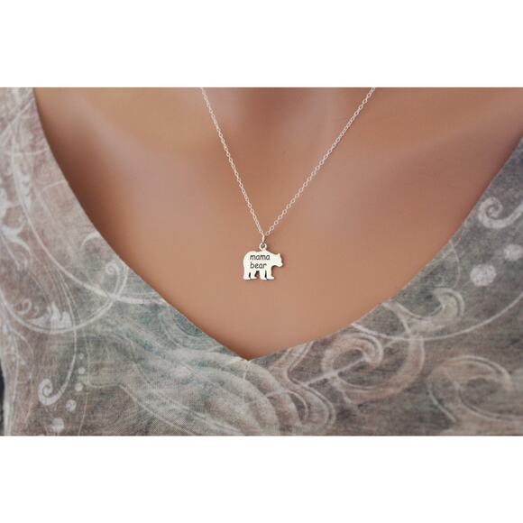 Sterling Silver Mama Bear Charm Necklace, Mama Bear Necklace - Picture 3 of 3